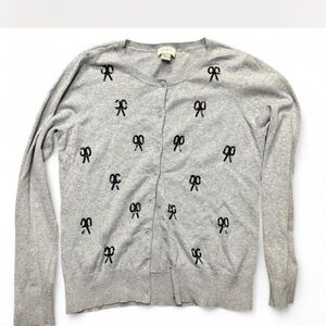 LOFT Gray Cardigan with Black Bow Accents